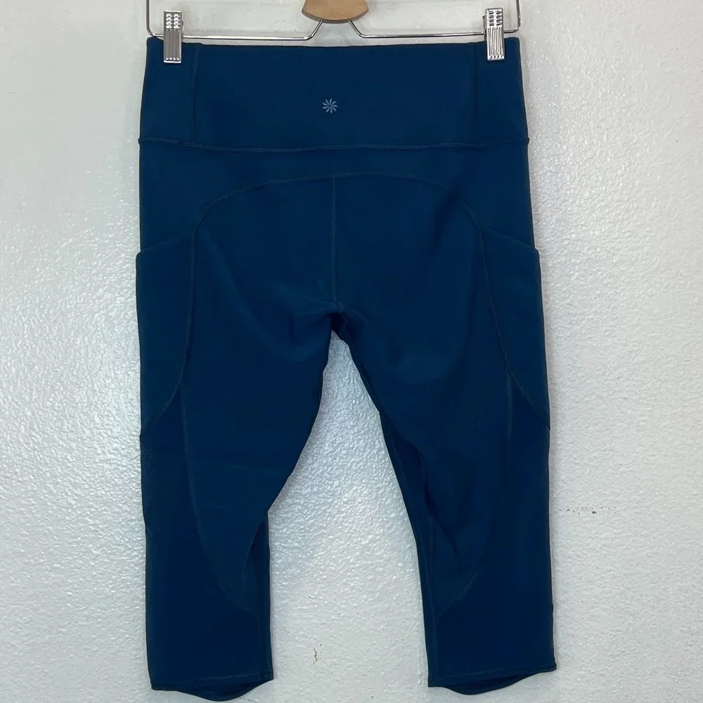 Athleta All‎ In Crop Cropped Capri Leggings Side Pockets Teal Women's No Size